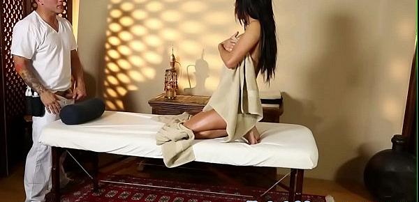  Bigtitted massage babe doggystyled on table
